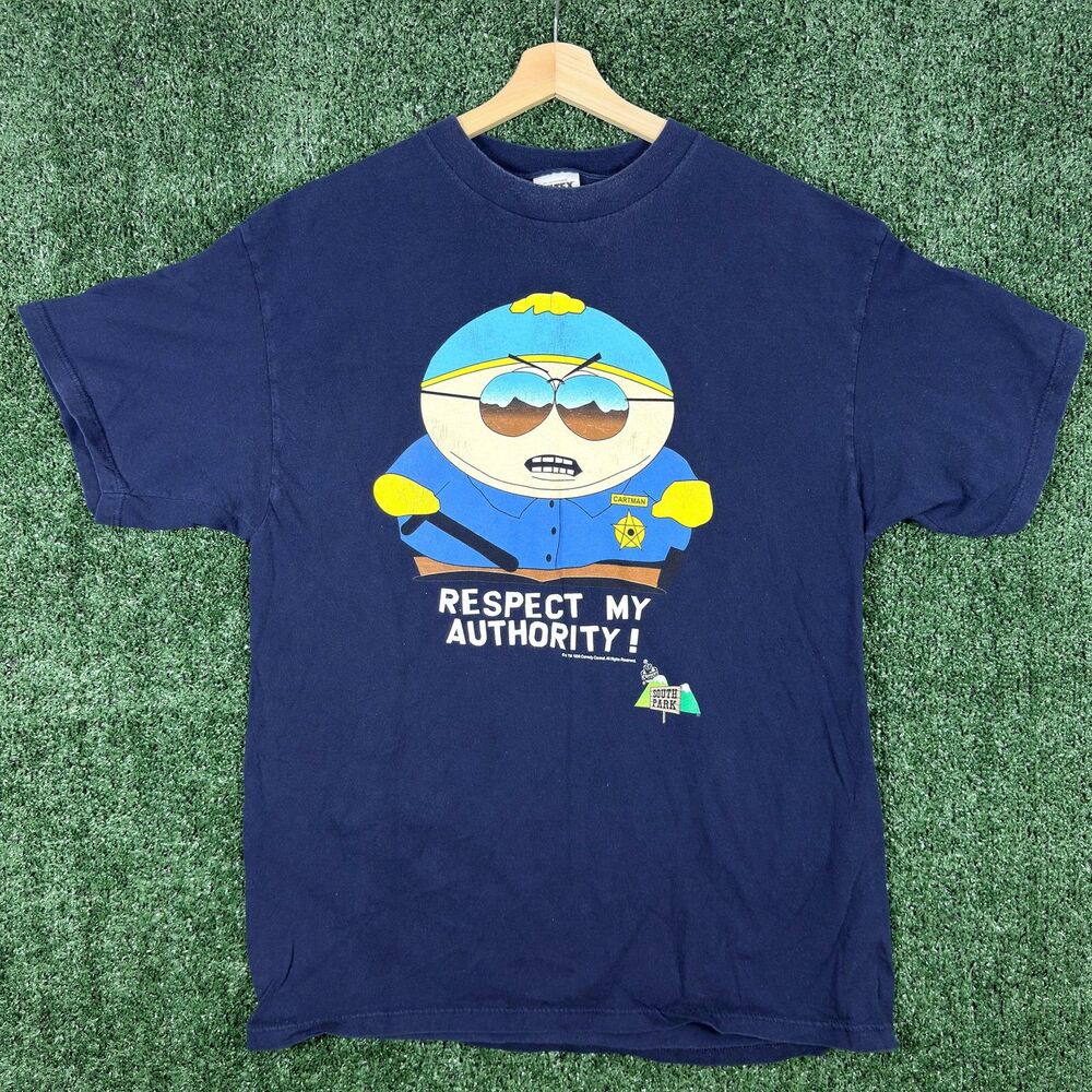 South Park Vintage 1998 Eric Cartman T Shirt Mens XL Respect My Authority Blue